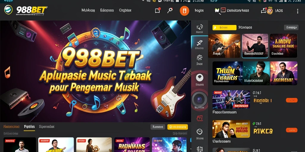 Tampilan utama 988BET menampilkan berbagai genre musik dengan antarmuka yang menarik.