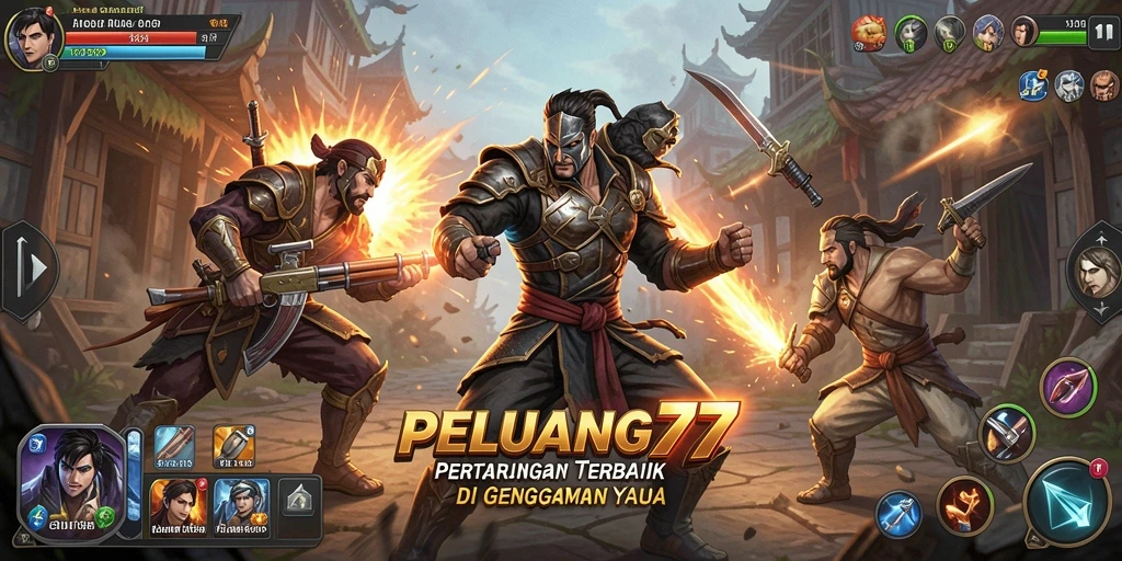 Screenshot menunjukkan aksi bertarung seru di PELUANG77.
