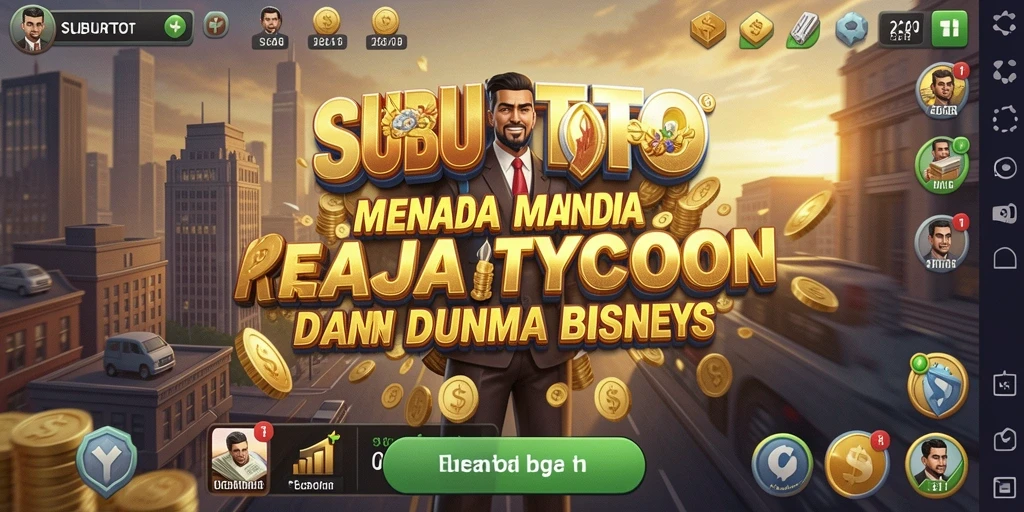 Screenshot gameplay SUBURTOTO menampilkan momen seru dalam membangun kerajaan bisnis.