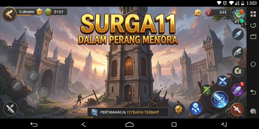 Tampilan gameplay SURGA11 yang mendebarkan dalam pertempuran Tower Defense.