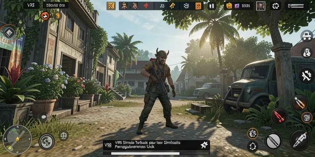 Tampilan gameplay V98 dengan elemen simulasi yang mendalam dan indah.
